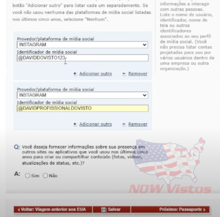 Imagem Artigo 02 abril 2025 início do DS/////DS-160 formulário Visto Americano passo a passo mídias sociais 3